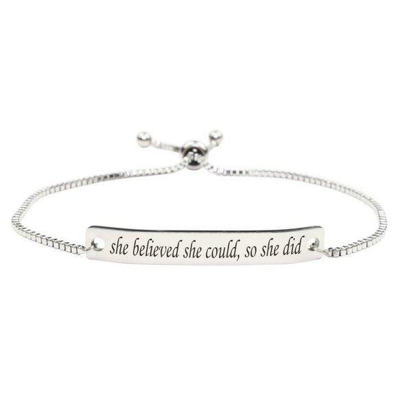 Pink Box Jewelry - Womens Inspirational Slider Bead Cuff Bracelet "She Believed' & "I Love You" New